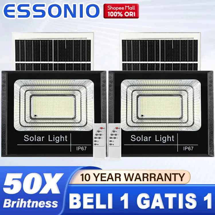 【 BELI 1 GATIS 1 】ESSONIO 4000W Lampu tenaga surya outdoor otomatis Lampu solar Super terang lP68