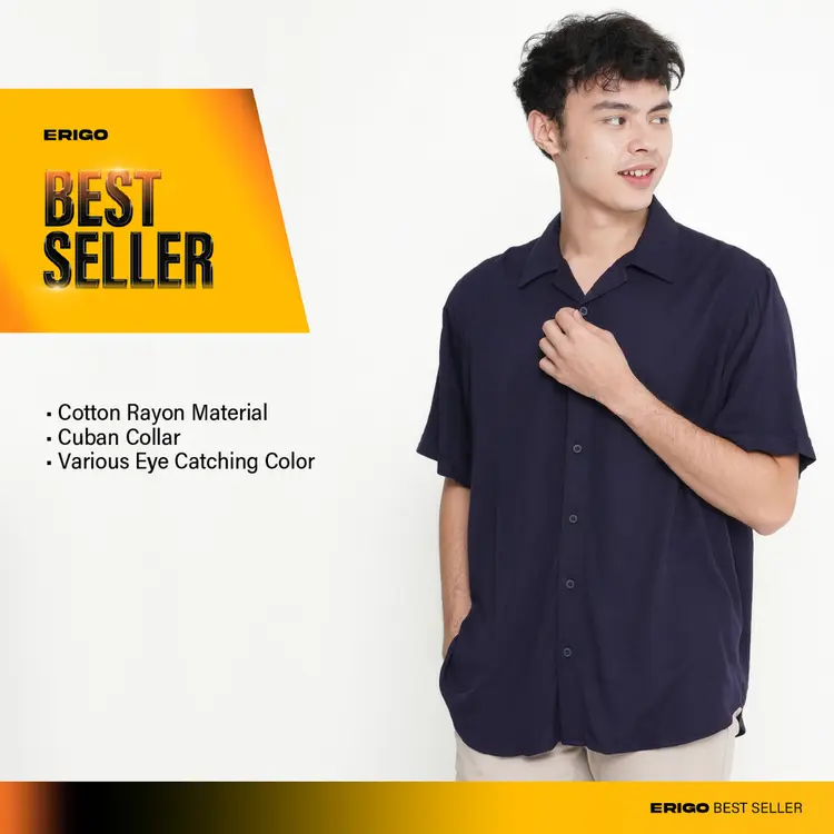 Erigo Short Shirt Gribson Navy - Kemeja Lengan Pendek Rayon Unisex