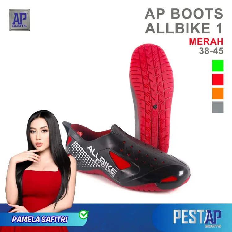AP Boots ALLBIKE Merah - Sepatu Bike PVC