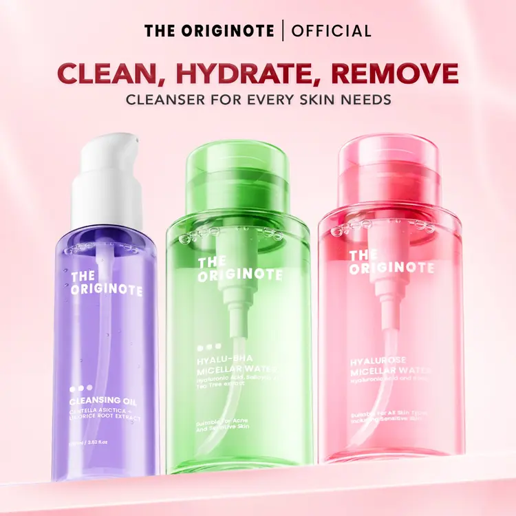 The Originote Cleanser Set | Micellar Water Acne Hyalurose Cleansing Oil Perawatan Wajah Lengkap Kulit Glowing, Lembap, Tanpa Iritasi Cleansing Water, Makeup Remover, Pembersih Muka pembersih double cleansing pembersih make up make up remove cleanface 