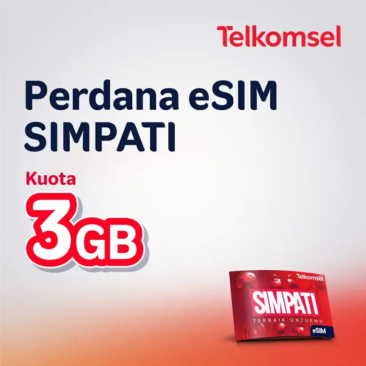 Perdana eSIM SIMPATI #TerbaikUntukmu PraBayar Telkomsel - Bulanan 30 Hari 3GB Kuota Nasional