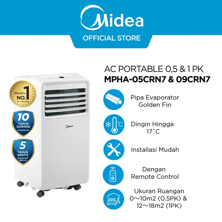 [TERLARIS & TERMURAH] Midea AC Portable MPHA-05/09CRN7 Multiple Function AC - 0.5PK / 1 PK- Dehumidifying-  Sleep Mode - timer 24 jam