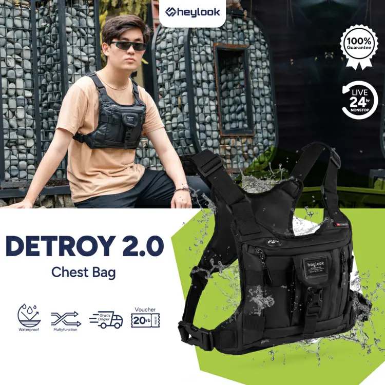 HEYLOOK Official - Chest Bag DETROY 2.0 Waterproof Anti Air Tas Dada Outdoor Tactical Rig Bag
