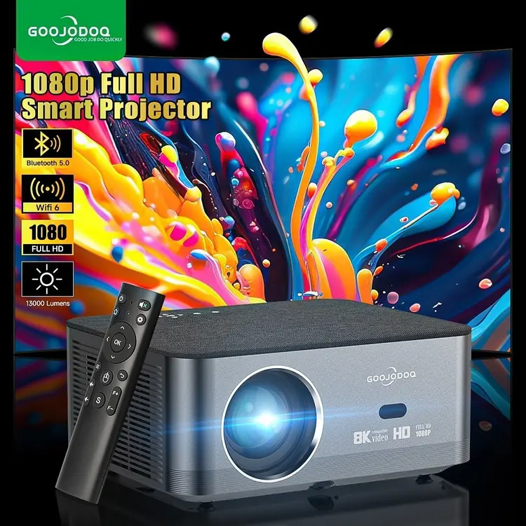 Goojodoq 1080P HD Portable Proyektor 4K WiFi 6 & Bluetooth 5.0 High Brightness Projector With Remote Control