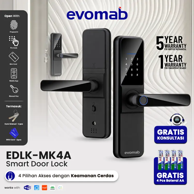evomab Smart Door Lock Handle Pintu Kunci Digital Wifi Aplikasi Tuya EDLK-MK4A