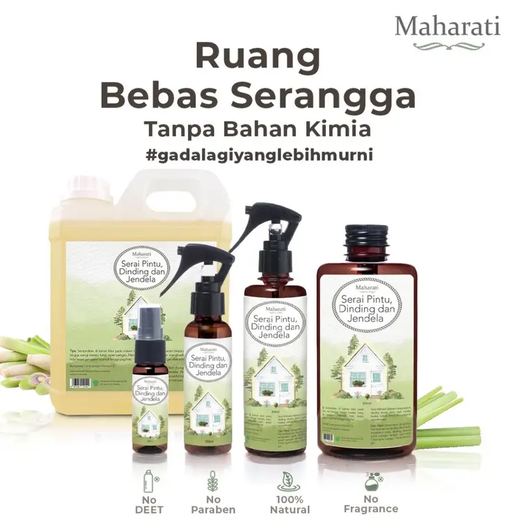 Maharati Serai Pintu Dinding & Jendela Bahan Alami Pengusir Serangga Multifungsi Nyamuk, Cicak, Kecoa, Semut | Non Pestisida | Aman Untuk Bayi dan Ibu Hamil | Aman Dihirup