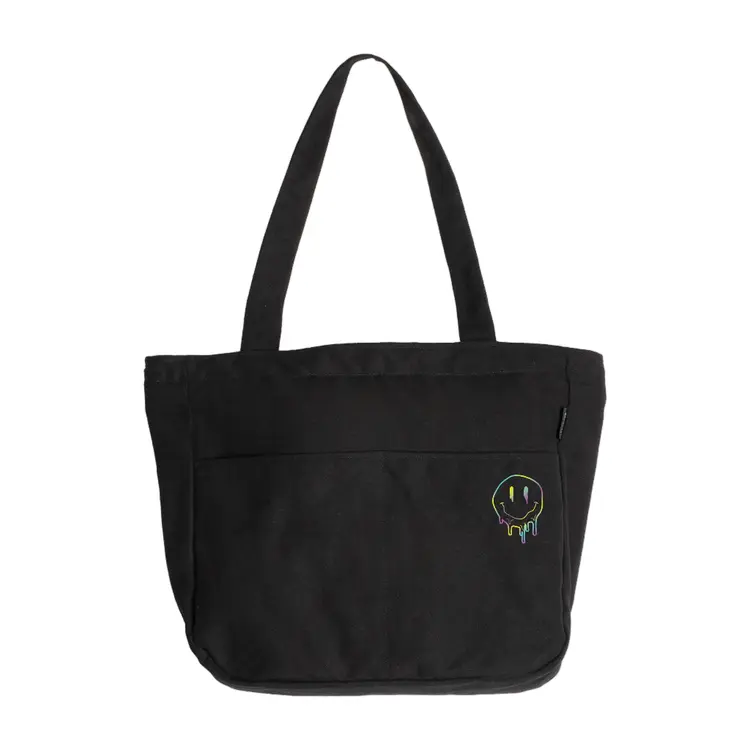 Oakhopes - Tas Tote Bag Kanvas Resleting - Totebag Hitam Inner Pocket Pria Wanita