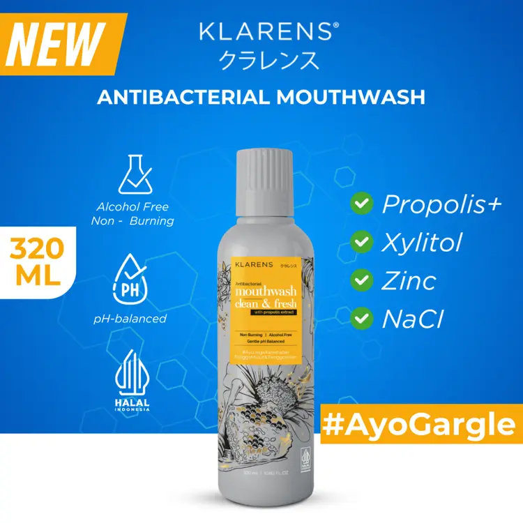 Klarens Propolis Antibacterial Mouthwash Clean & Fresh 320ml - Obat Kumur Sariawan Sakit Tenggorokan