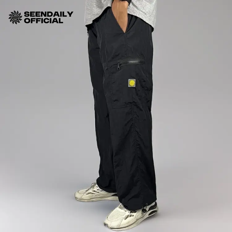 Seendaily - Celana Cargo Panjang Pria Wanita Wrinkled Polyester Storm