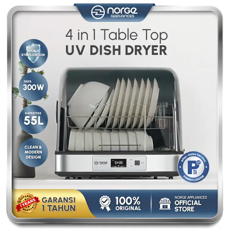 NORGE 4 in 1 Table-top UV Dish Dryer 55L 300W (NG-DD55UV) / Sterilizer / Rak Pengering Piring