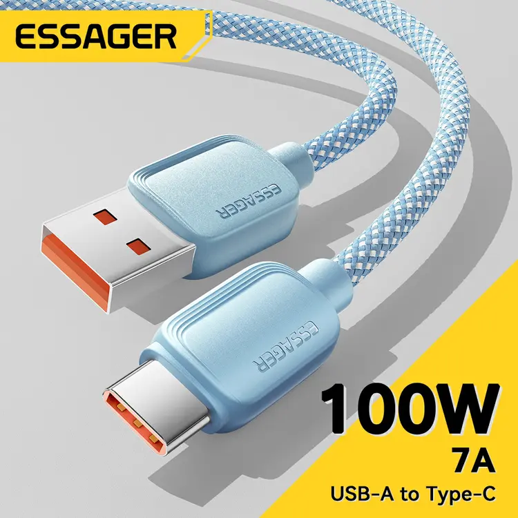 Essager Kabel Pengisian Cepat 100W 7A USB Ke Tipe C Kabel Data Jalinan Untuk Ponsel 480Mbps