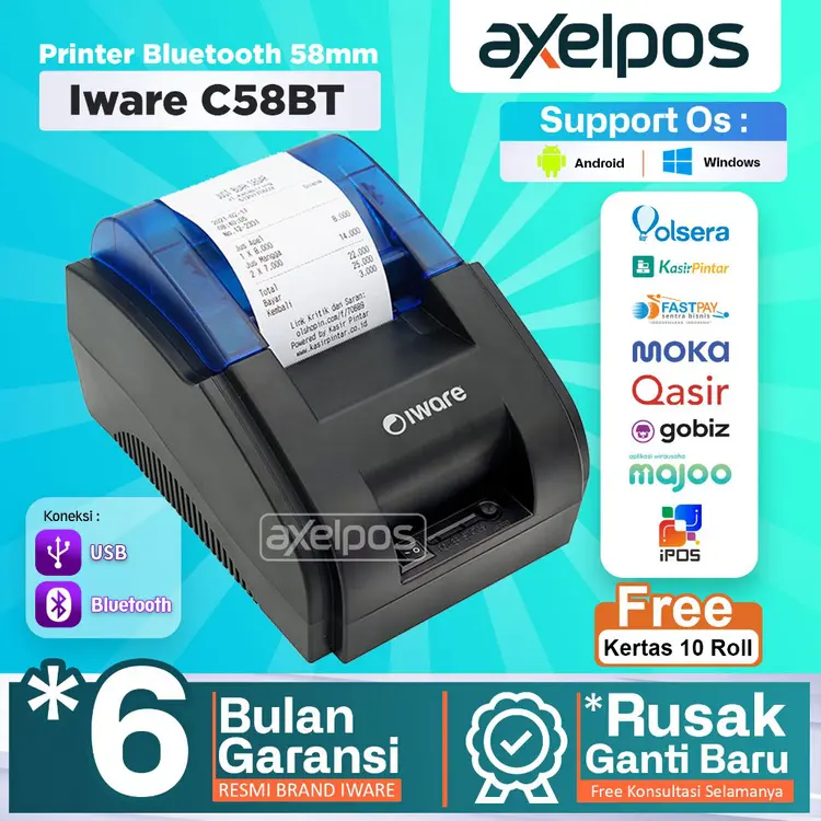 Axelpos PRINTER BLUETOOTH C58BT SUPPORT PPOB DAN KASIR ANDROID FREE KERTAS