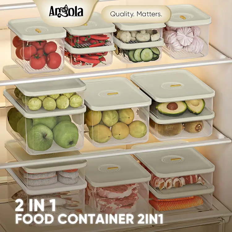 ANGOLA Food Container / Kontainer Kulkas L12-L35 Wadah Penyimpanan Makanan Sayur Buah Serbaguna