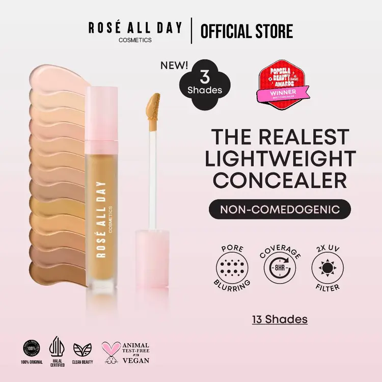 Rose All Day Lightweight Concealer | Medium-to-High Coverage, Bertekstur Ringan, Tidak dempul & Tidak geser