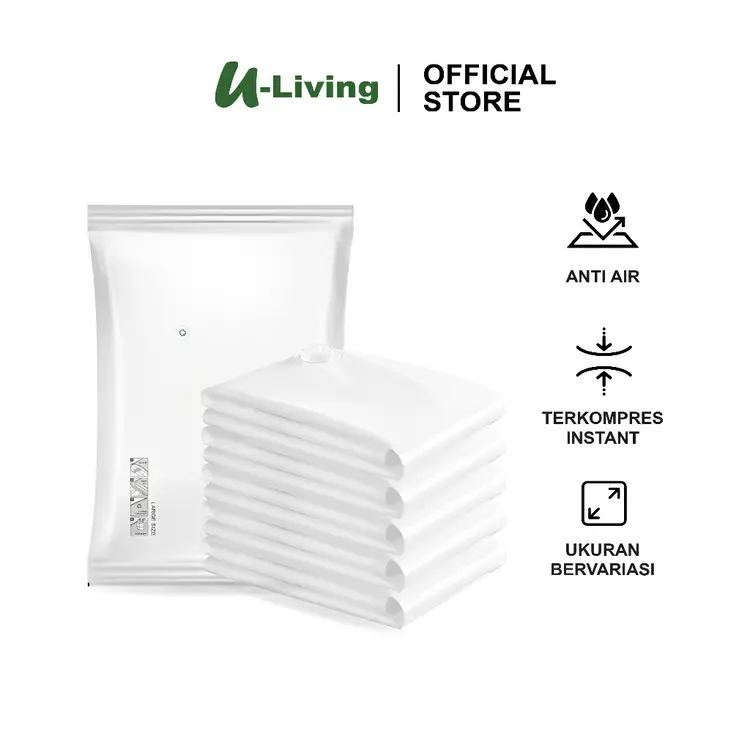 U-Living Plastik Kompresi Vacuum Pakaian Travel Transparant Putih Anti-air Dipakai Berulang