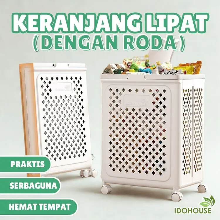 IDOHOUSE Laundry Basket Keranjang Lipat Serbaguna Tempat Baju Pakaian Kotor Dengan Roda - D01A/D01B