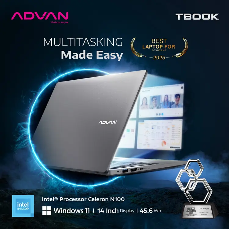 [BEST DEALS] ADVAN Laptop TBook Intel Celeron N100 Intel N100 4Gb/128GB Upgradable14" HD WIFI 5 Free Windows 11- Garansi Resmi 1 Tahun