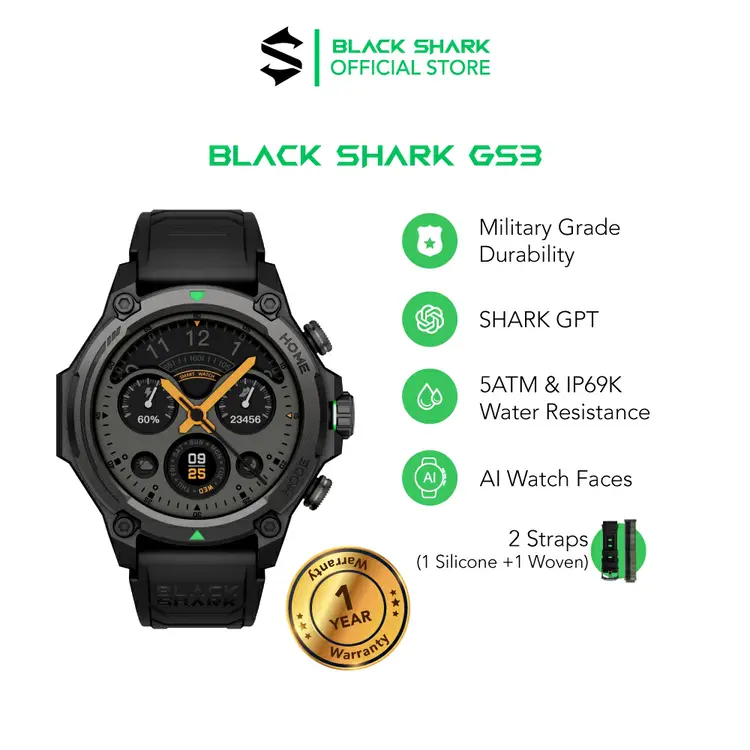 [Best Selling] Black Shark GS3 | Daya Tahan Militer | Baterai 21 Hari | Tahan Banting, Tahan Air, Tahan Lama | Outdoor Smartwatch | 5 ATM