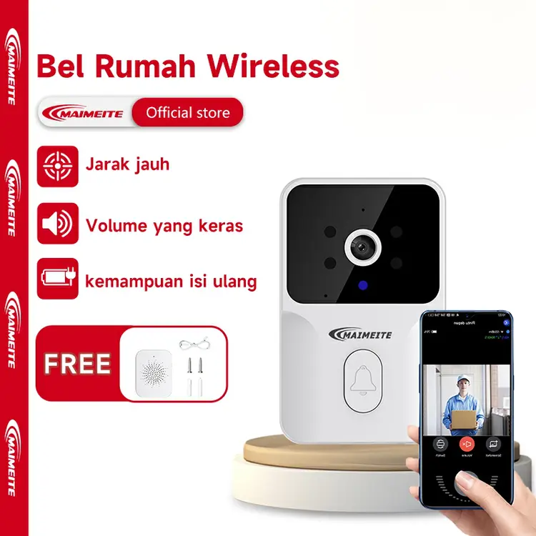 MAIMEITE Bel Rumah Tanpa Kabel Bel Pintu Rumah Wireless Kamera WIFI Video Doorbell Smart Door Bell Kamera