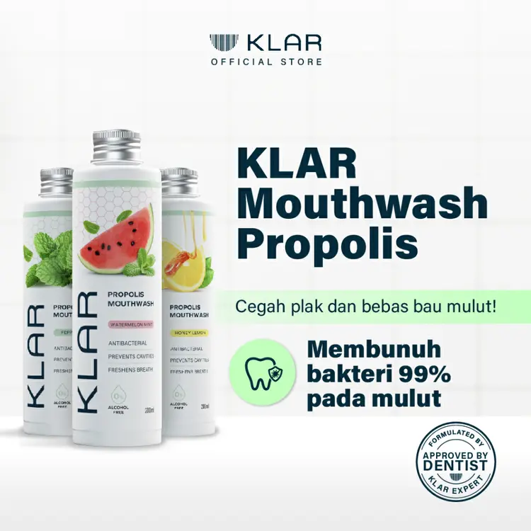 KLAR Mouthwash Propolis - Obat Kumur Antiseptik 200ml | Mencegah Gigi Berlubang & Menyegarkan Nafas | Alcohol Free
