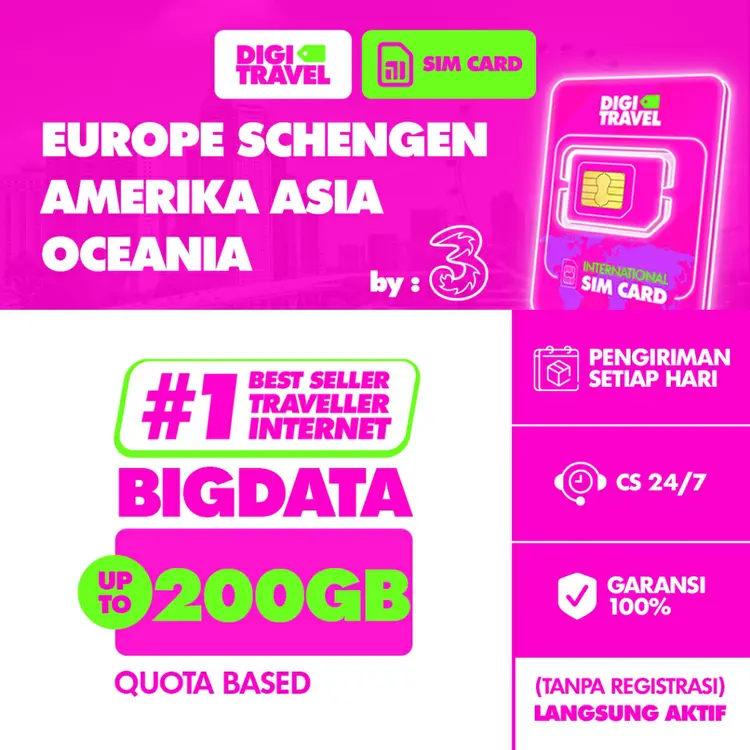 DIGITRAVEL SIM Card Eropa Europe Swiss Belanda Amerika Oseania Kuota Telfon dan SMS Langsung Aktif
