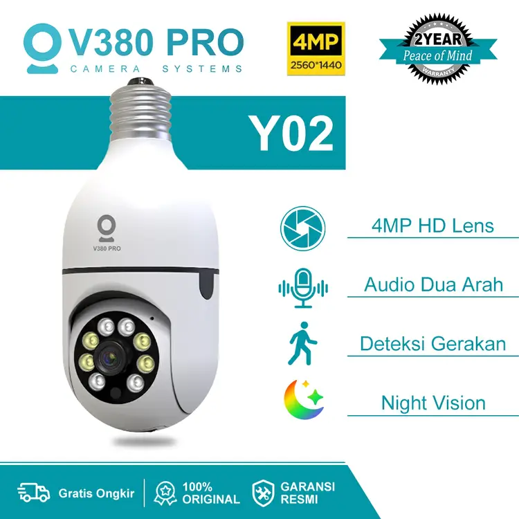 V380 PRO Y02 4MP CCTV Indoor Smart WiFi Deteksi Gerakan+Night Vision 360 Degree PTZ View Home Security IP Camera