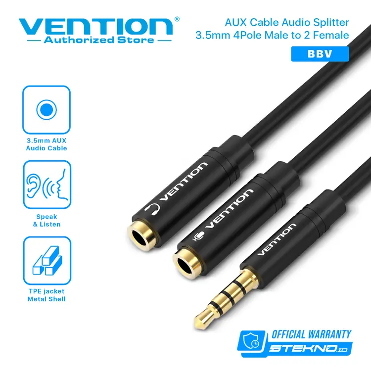 Vention Kabel Aux Audio Splitter 3.5mm 4Pole Male to 2 Female