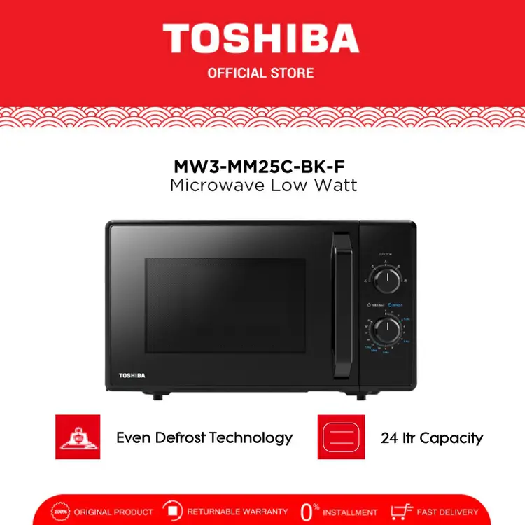 Toshiba Microwave 25L Low Watt MW3-MM25C(BK)-F – Hemat Listrik, Knob Control, Matte Black