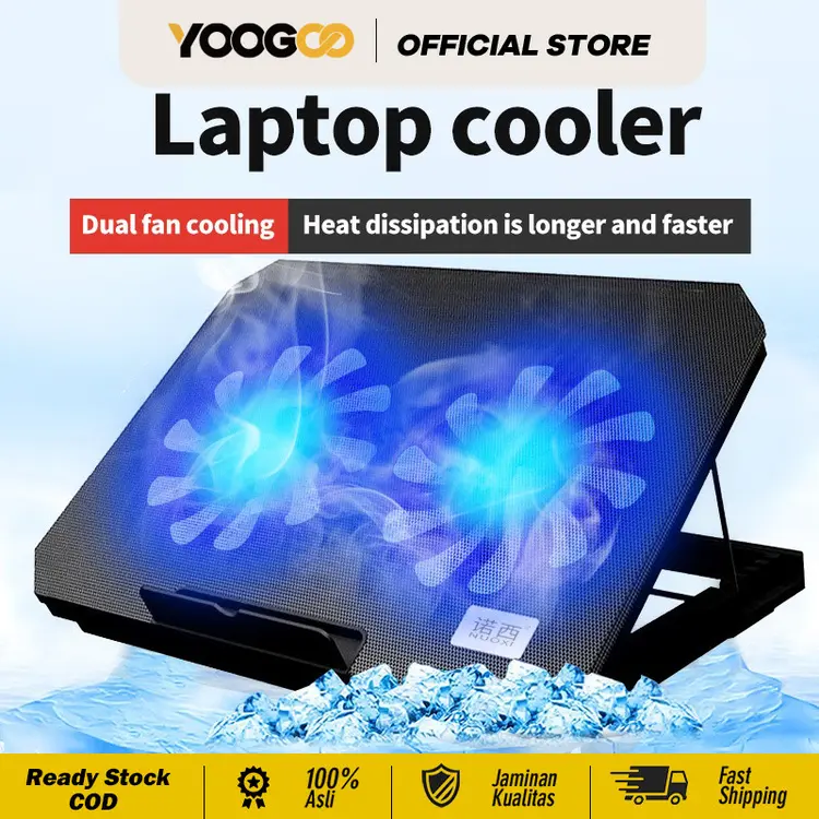 YOOGOO Laptop Cooler 6 Kipas Fan Pendingin Laptop Portable Cooler for 10-18 inci LED Silent Noise