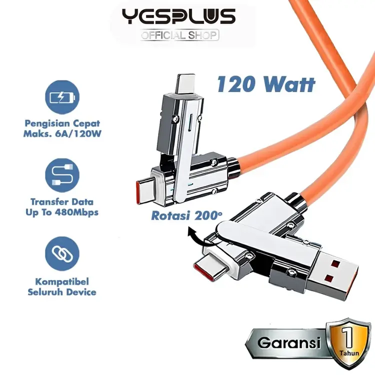 Kabel Data YESPLUS KM13 4in1 120W Charging Type C PD Cable Super Fast Charging Liquid Silicone