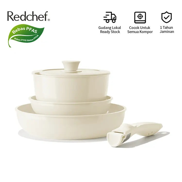Redchef 5/16 Set Panci Keramik Anti Lengket Pegangan Lepas Bebas PFAS PTFE PFOA Untuk Semua Kompor
