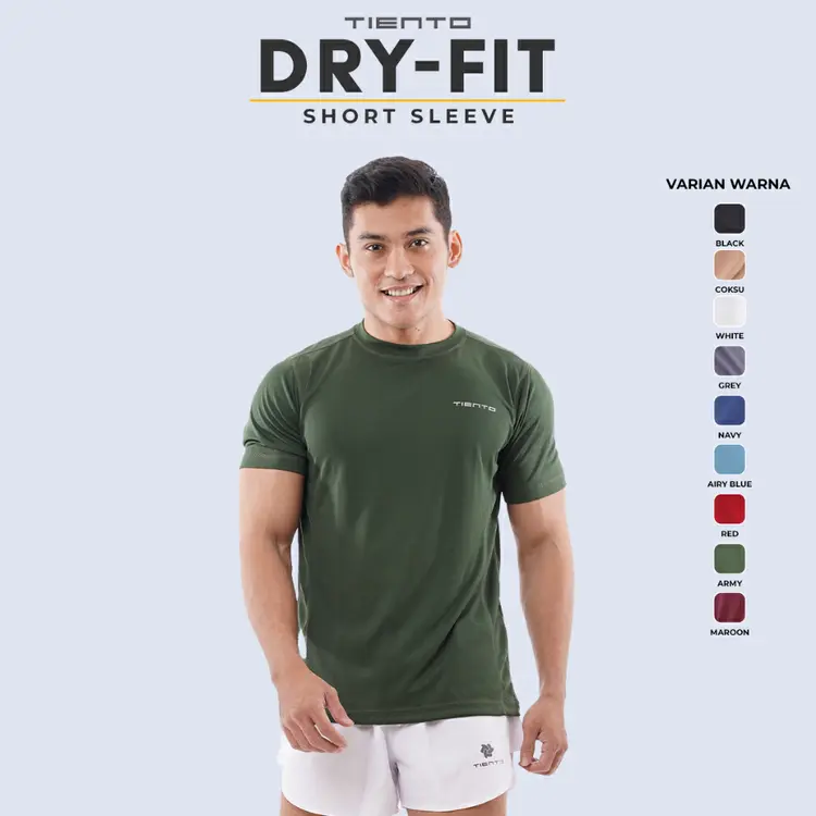 Tiento Kaos Running Dry Fit Baju Olahraga Lari Pria Gym Pakaian Sport Lengan Pendek Pria