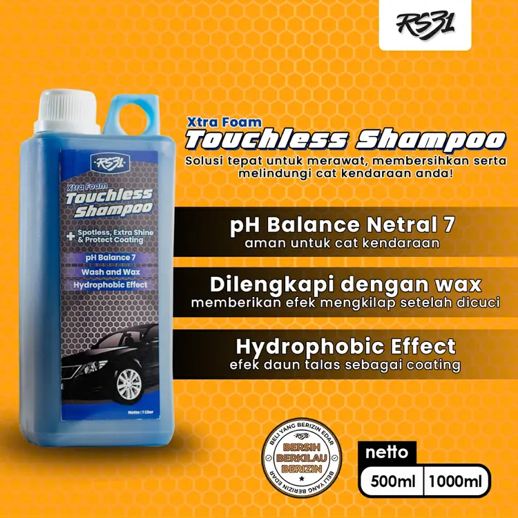 RS31 Touchless Shampoo, Sampo Sabun Cuci Kendaraan Pembersih Bodi Mobil Motor Tanpa Sentuh, Xtra Foam Wash & Wax pH Balanced Netral 1 Liter