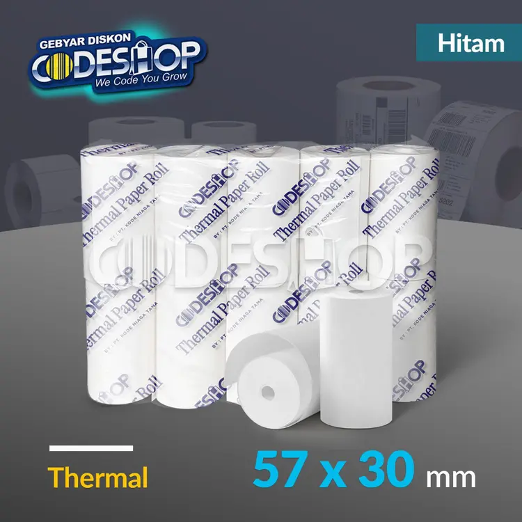 Codeshop ECO Kertas Thermal 57 x 30 mm Coreless Struk Printer Kasir Bluetooth 58mm (10 Roll)