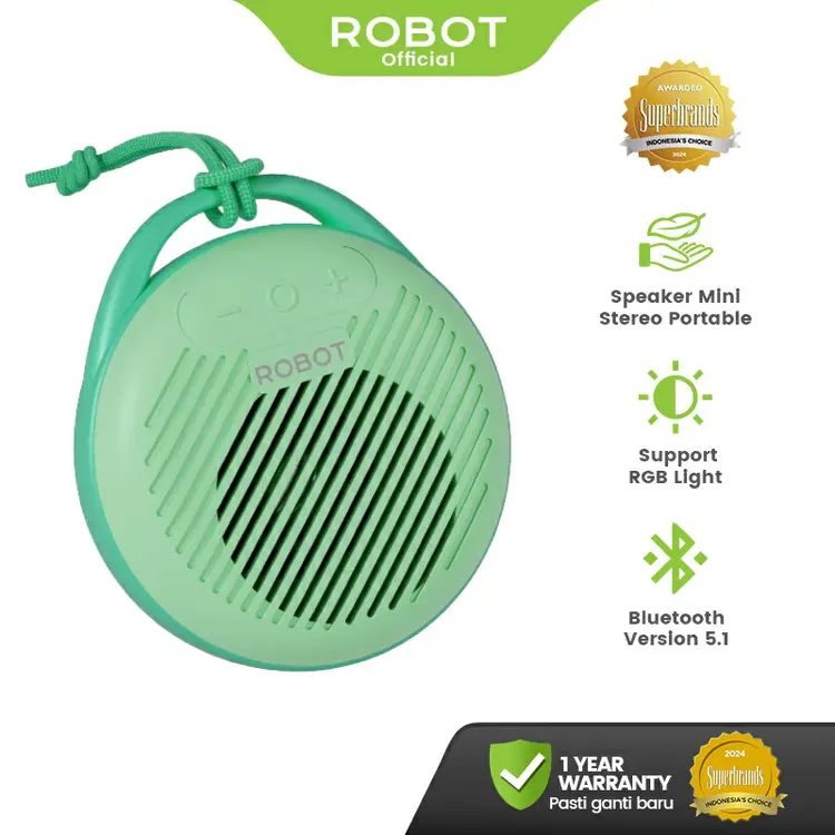 ROBOT Speaker Mini Bluetooth 5.1 Speaker Portable TWS RGB Kids Friendly Portable RB10 Original - Garansi 1 Tahun