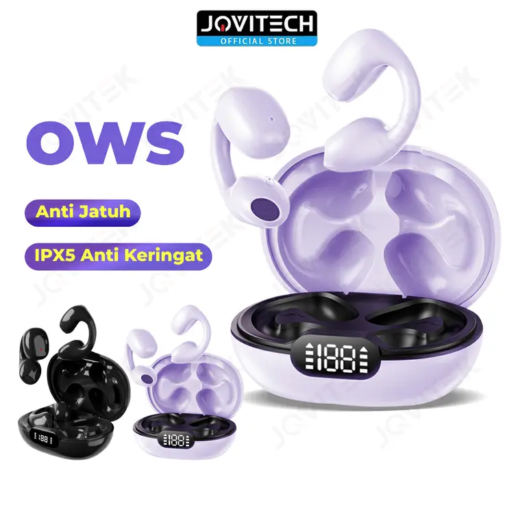 (2024 Baru) Jovitech Wireless Earbuds Open Ear Sport Headphones Ear Clip Earphone  TWS Bluetooth Air Conduction Wireless Bluetooth Headset for Cycling Running Workout Earphone Headset HiFi Sport  Stereo Klip Telinga Nirkabel Earphone - T93