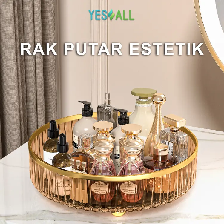 YESALL Rak Kosmetik Aesthetic Tempat Make Up - Amber Gold Aesthetic Tray Minum SNX008005