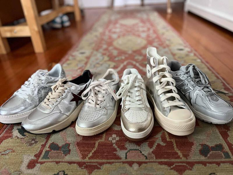 Finding the Perfect Silver Sneaker: My Try-On Experience - The Mom Edit