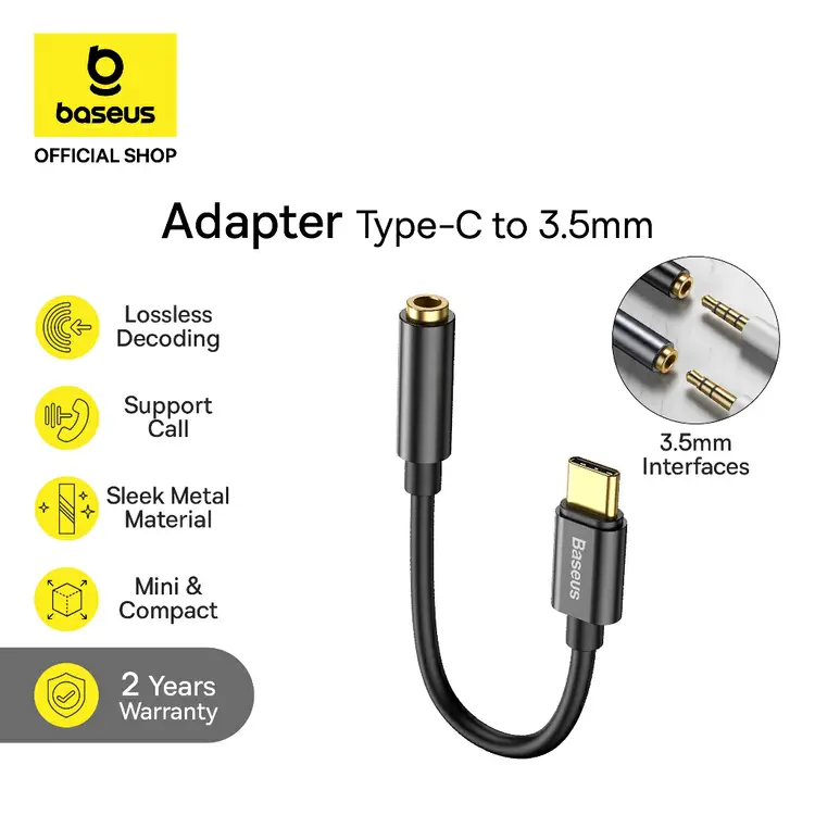 Baseus Adapter Type-C to Audio Jack 3.5mm Sambungan Kabel HP Konverter Audio Headset