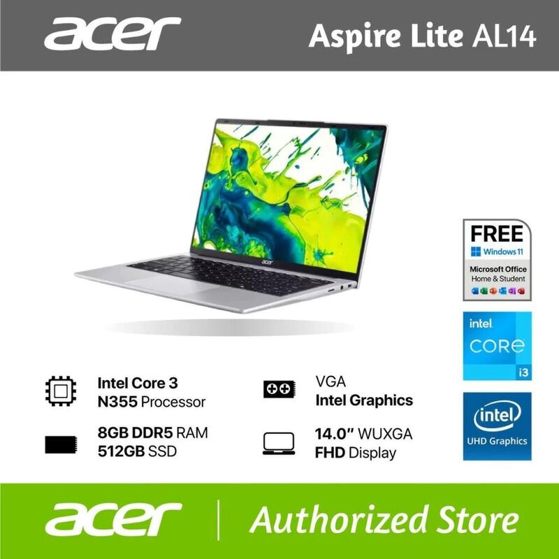 Product image ACER LAPTOP ASPIRE LITE AL14 INTEL CORE I3 N355 RAM 8GB 256GB WIN 11 +OFFICE +M365B 14" WUXGA IPS 37CE / 38RE / AL14-37P-36AW