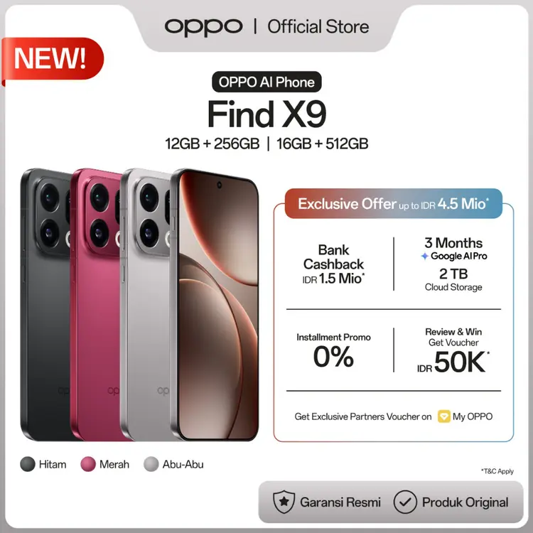 [NEW] OPPO Find X9 12GB+256GB & 16GB+512GB [Hasselblad Telephoto 120x Super Zoom, Baterai Ultra Besar 7025mAh 80W, Dimensity 9500]
