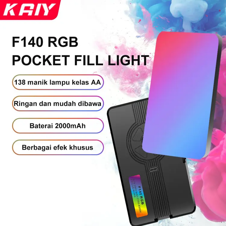 KAIY F140 RGB Lampu pocket Fill Light LED Video Portable Mini Lampu Fotografi Untuk Camera Handphone