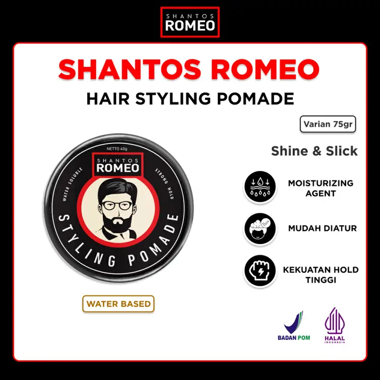 Shantos Romeo Hair Styling Pomade 75gr & 40gr - Pomade Waterbased Wangi, Minyak Rambut Pria