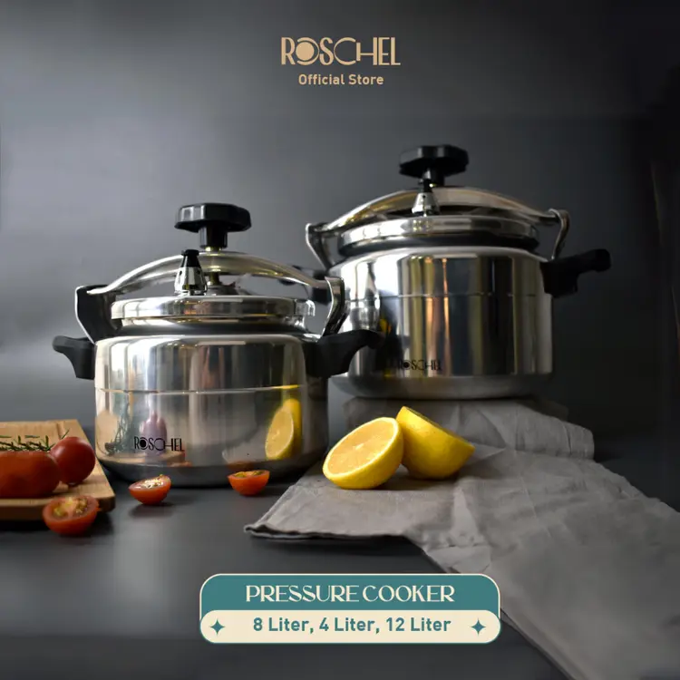 Roschel Pressure Cooker High Grade Aluminium 3003 Panci Presto 4 Liter / 8 Liter /  12 Liter Induksi RPO-104 / RPO-108 / RPO-112