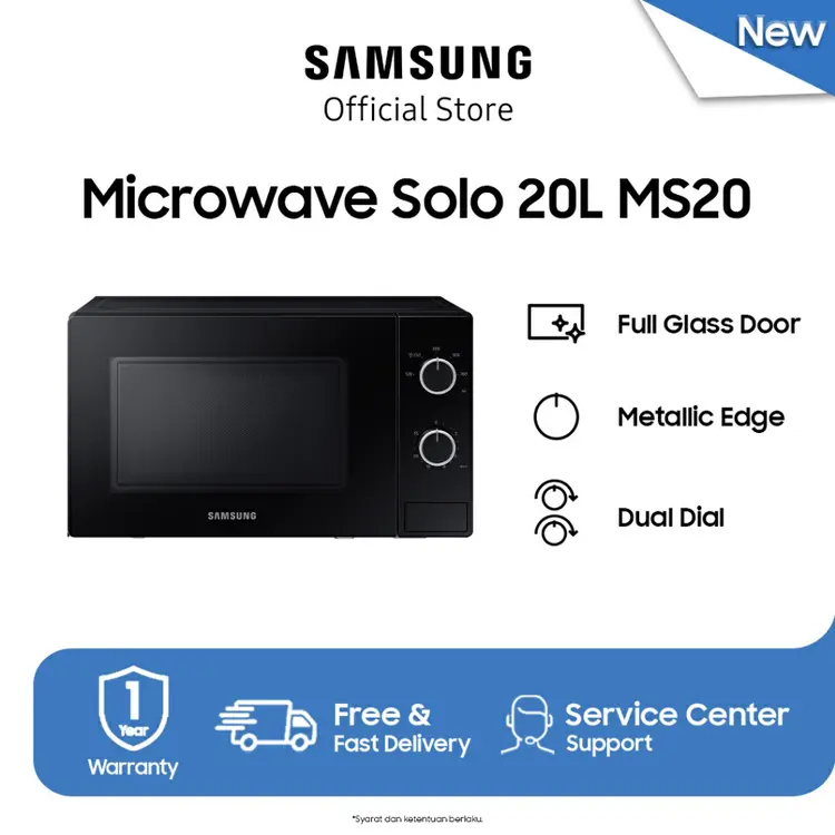 Samsung Microwave Oven Solo Full Glass Door, 20 L - MS20A3010AL/SE