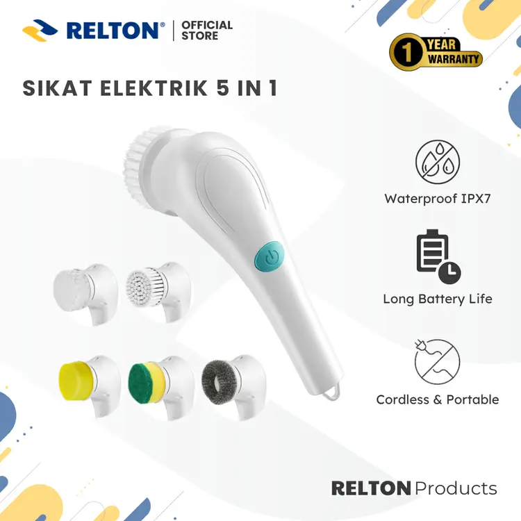 Sikat Elektrik 5 in 1 RELTON Sikat Kamar Mandi Dapur Sepatu Portable Electric Brush