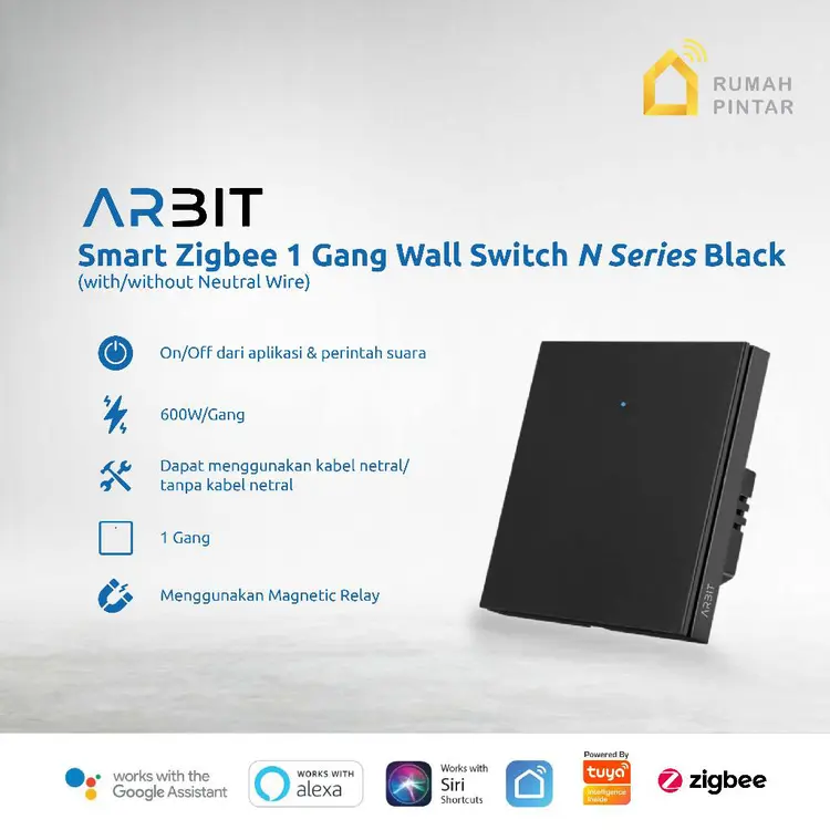 ARBIT Zigbee Wall Switch N Series Saklar Pintar Smart Home Black