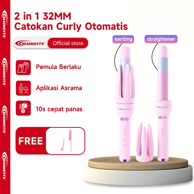MAIMEITE Catokan Rambut Keriting Keramik Otomatis 2in1 32MM Hair Straightener - Curly Styler New Desain Elegant