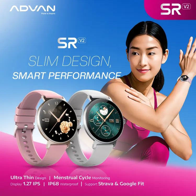 [NEW LAUNCH] ADVAN Smartwatch SR V2 | AI Voice Assistant | Wireless Bluetooth Call | IP68 Waterproof | Ultra Thin Body | Mens Monitoring Support Strava & Google Fit One Click Health | Garansi Resmi 1 Tahun
