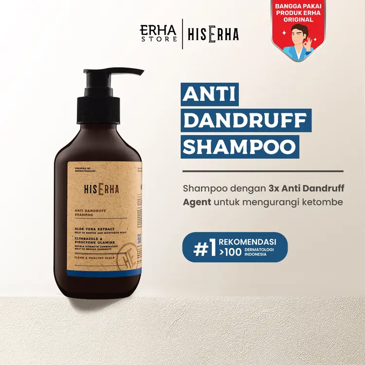 HIS ERHA Anti Dandruff Shampoo 270ml - Shampoo khusus Pria untuk Membantu Mengatasi Ketombe/Gatal, Menutrisi Rambut, dan Melembapkan Kulit Kepala, Wangi Segar Maskulin, Verified by Dermatologist, Piroctone Olamine & Climbazole, D-Panthenol, Aloe Vera